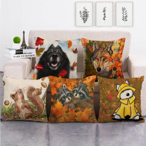 45cm*45cm Happy autumn of animals design throw cushion cover linen/cotton sofa pillow cover decorative pillow case