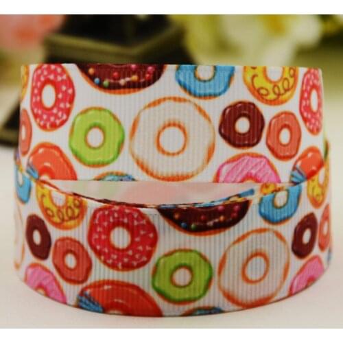 22mm 25mm 38mm 75mm Doughnut Cartoon printed Grosgrain Ribbon party decoration 10 Yards X-02916