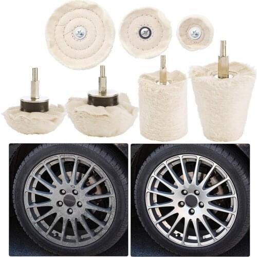 7PCS Car Wheel Buffing Car Rims Polishing Pad Metal Handle Durable Cloth Polishing Wheel Car Detail Waxing Cleaning Tool