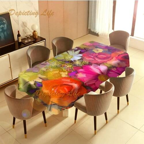 Abstract Painting of Flower Table Cover for Kitchen Dining Party Home Decor Indoor outdoor Tablecloths