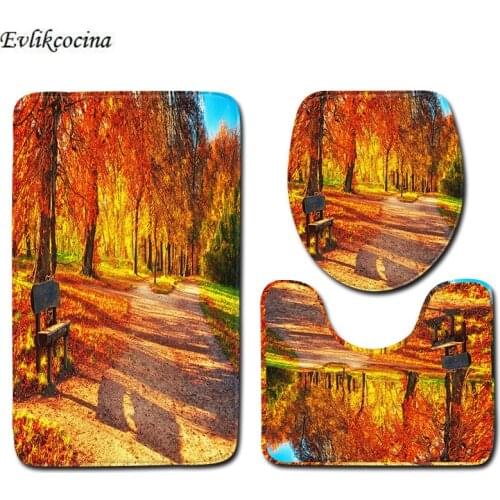 Free Shipping 3 Pcs Autumn Forest Bath Mats Set Anti Slip For Bathroom Tapete Banheiro Washable Toilet Rugs Alfombra Bano