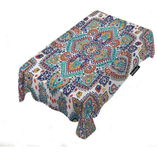 Bohemian Tablecloth Indian Floral Paisley Medallion Pattern Retro Ethnic Mandala Ornament Rectangle Tablecloth