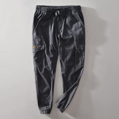 Autumn and Winter New Pocket Casual Pants Mens Cotton Elastic Rope Japanese Overalls Mens Jogging for Fashion Clothes Menswear