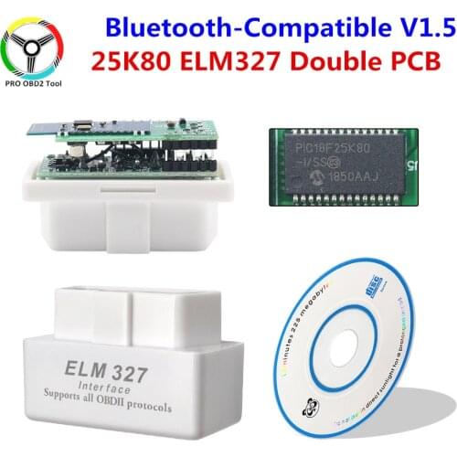 BT ELM327 V1.5 PIC18F25K80 Chip Double PCB ELM 327 Bluetooth Car OBDII Diagnostic Tool Works On Android/Windows/PC