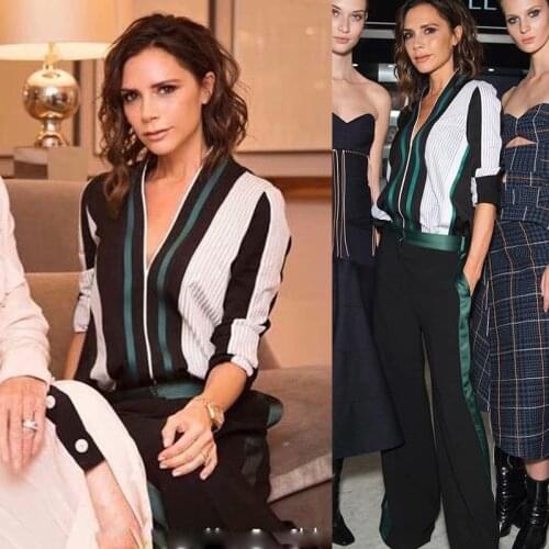 Victoria Designer High Quality New Womens Suit Zipper Jacket Tops + Casual Trousers Fashion Elegant Party Casual Office 2 Piece