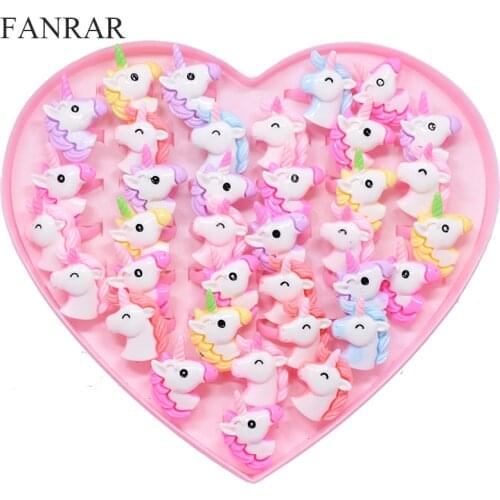 FANRAR 20PCS/Lot Kids Rings Lovely Animal Unicorn Horse Open Ring For Children Girls Adjustable Acrylic Jewelry Party gift