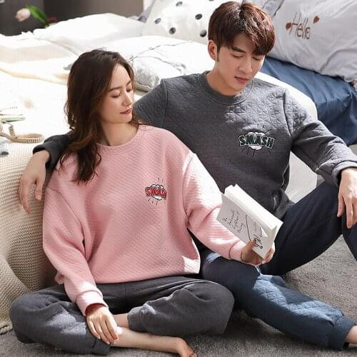 Pure Cotton Air Cotton Interlayer Jams Pullover pajamas Couples & Lovers O-neck Winter Jammies Warm comfy Pyjamas A Set CKE
