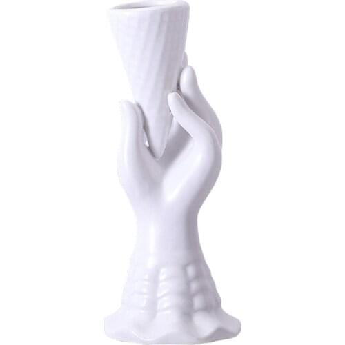 Ceramic Flower Vase Nordic Hand-held Ice Cream Hand Model Vase Flower Planter Pot Ornaments Flower Arrangement Decor