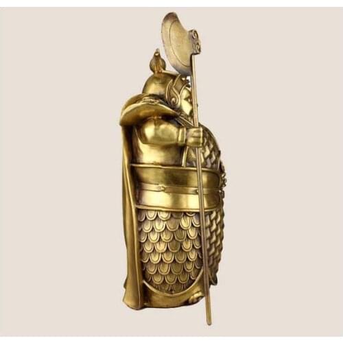 China Classical Folk Brass Copper Feng Shui Guard Door-God Buddha Statue Pair