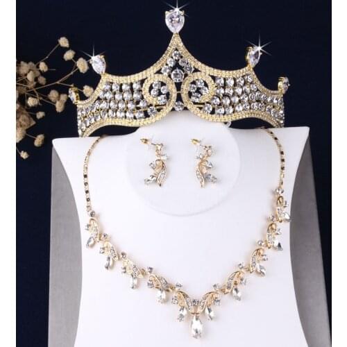 Baroque Rhinestone Bridal Jewelry Sets Wedding Jewelry Leaf Crystal Gold Choker Necklace Earrings Set African Beads Jewelry Set