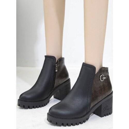 Leather Boots Women Shoes High Heel Autumn Winter Shoes for Girls Boots 2021 Fashion Platform High Heels Ankle Boots Women Heel