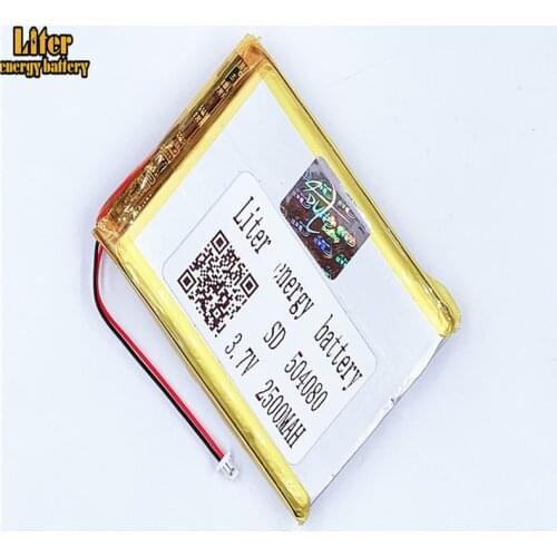 1.0MM 2pin connector Li-po Battery 3.7V 504080 2500mah e-books GPS PDA Lithium Polymer Li-Po Rechargeable Battery