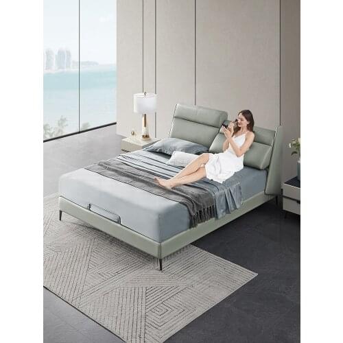 Home furnishing luxury modern simple adjustable function head leather master bedroom double leather bed B167