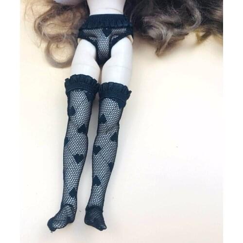 2PCS Cute Lace Underwear Set Black White Heart Under Pant + Stocking for Blyth Licca 1/6 Dolls Accessories