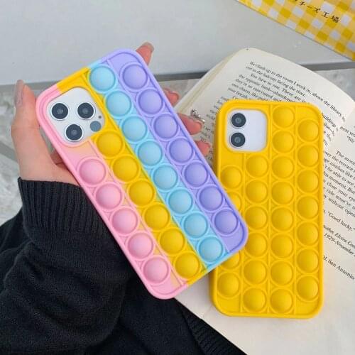 Fashion Rainbow Silicone Phone Case For Iphone12/12 Pro/12 Pro Max Cover Reliver Stress POP Bubble Cover Fidget Toys Push Bubble