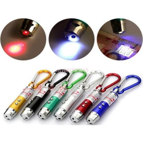 100pcs/lot 3 in 1 kit Laser+UV money detector +LED Lighting Mini Keychain Flashlight Laser Pointer