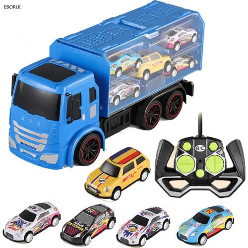EBORUI 1:14 Construction Truck Toys Set 6 in 1 Mini Die-Cast Truck Vehicle Car Toy in Carrier Truck Gifts for 3 + Years Old Kids