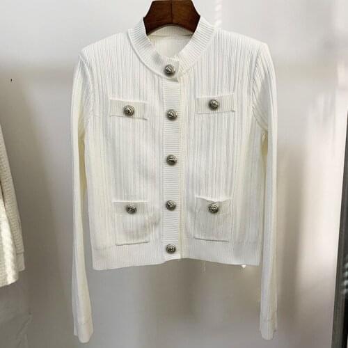 New Fall / Winter 2021 Womens Jacket Top Lion Button Knit Sweater Cardigan High Quality Coat O93