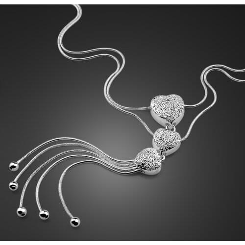 Fashion Choker Jewelry Woman High Quality 100% 925 Sterling Silver Tassel Heart-Shaped Pendant Necklace Holiday Gifts