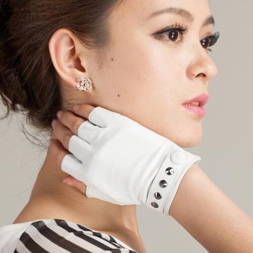 Ladies Spring Summer Half Finger Genuine Leather Gloves Women Men Korean Style Sheepskin Gloves Tactical Sports Driving AGD526