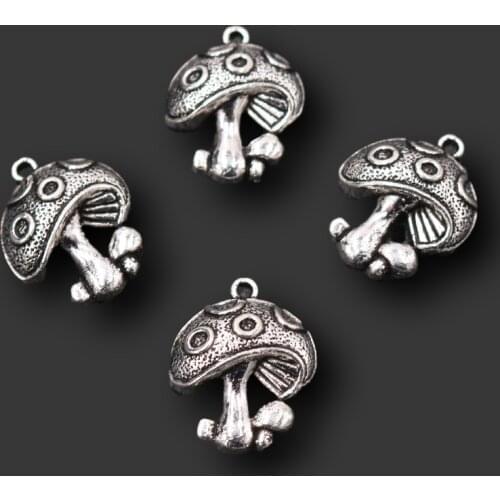 10pcs Silver Plated 3D Delicious Mushroom Pendant Vintage Earring Bracelet Metal Accessories DIY Charms For Jewelry Craft Making