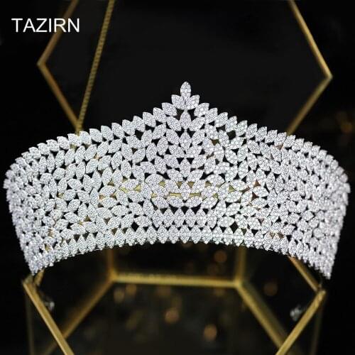 Full Cubic Zirconia Royal Queen Princess Tall Pageant Crowns CZ Wedding Bridal Tiaras Zircon Hair Jewelry Accessories for Women