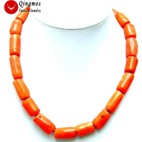 Qingmos Trendy 13-15mm Column Knurl Natural Pink Coral Necklace for Women with Genuine Coral Chokers 19" Jewelry Necklace