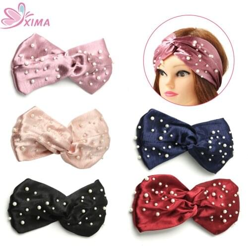 XIMA 1Piece Fashion Ladies Headband with Pearl Twisted Elastic Hair Band Knotted Soft Headband Turban Women Hair Accessories