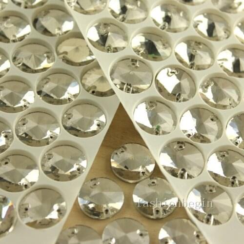 Crystal galss clear round flatback Sewing Rhinestones with 2holes Flatback Sew On stones diy shoes bags