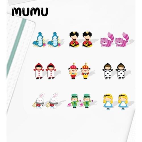 2021 New Alice in Wonderland Character Stud Earring Hatter Caterpillar Epoxy Jewelry Resin Acrylic Earrings Handmade Gifts Fan