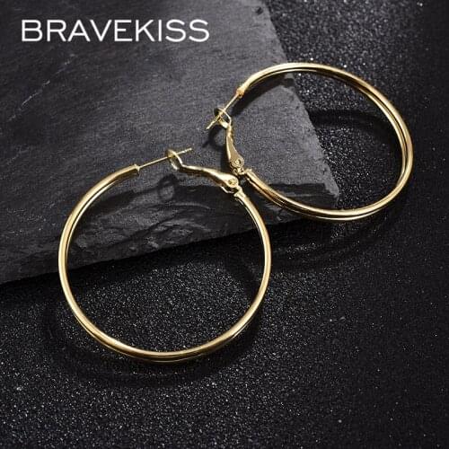 BRAVEKISS NEW Glossy Double Gold Color Hoop Earrings for Women Fashion Indian Wedding Bride Earrings Girls Jewelry UE0734