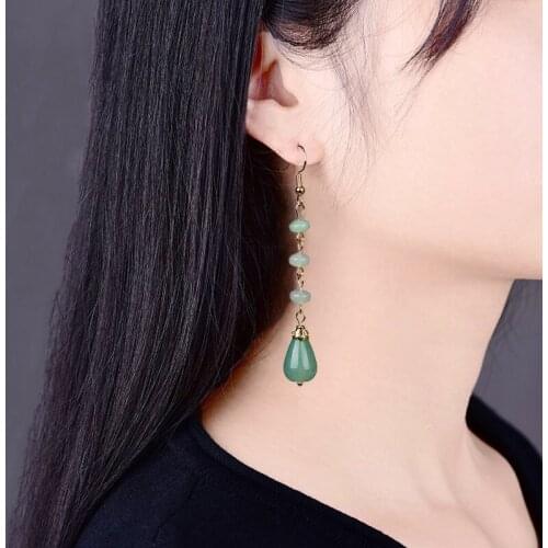 Ethnic Style Natural Dongling Yu Pendant Earrings All-matching Fashion Comfortable Color Retaining Copper Tassel Eardrop
