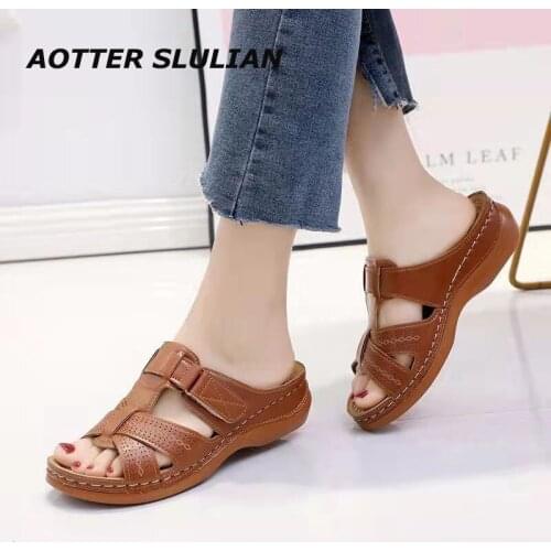 Women Fish Mouth Slippers Premium Rome Vintage Orthopedic Wedges Shoes Anti-slip Soft Sole Female Beach Shoes Summer Cool Sandal