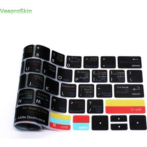 Adobe Dreamweaver Hotkey Function Shortcut Silicone Keyboard Cover Keypad Skin For Macbook Pro 13"15"Touch Bar A1706 / A1707