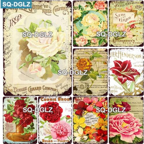 [SQ-DGLZ] Rural Rose Metal Sign Vintage Plaque Plates Decor For Garden Home Wall Decor Flower Tin Signs Pastoral Lily Poster