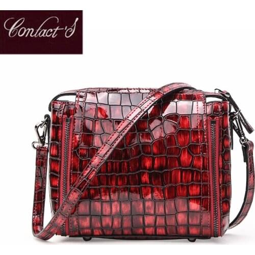Contacts 2020 Women Genuine Leather Lady Messenger Bag Women Shoulder Bags Crocodile Crossbody Bag For women Handbags sac femme