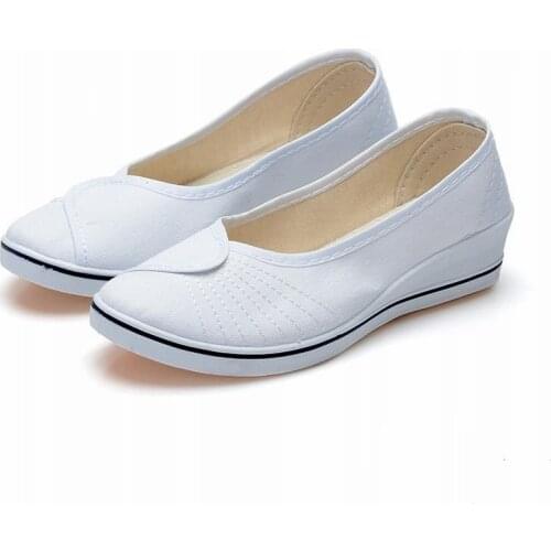 High Quality Women Wedges Nurses' Shoes Soft Working Women Canvas Shoes Casual High Heels Staff Job Shoes