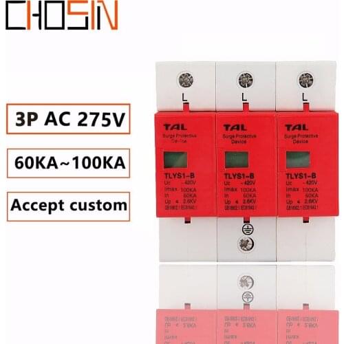 Surge Protector B100-3P 60KA~100KA 275V 385V 420V AC Spd House Protective Low-voltage Arrester Device 2P+N Lightning Protection