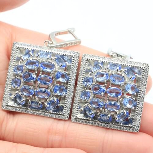 37x16mm European Design Green Amethyst White Zircon Ladies Party 925 Sterling Silver Earrings