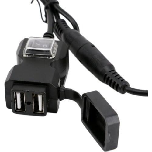 Motorcycle Dual USB 12-24V Waterproof Charger Motorbike Handlebar Phone Adapter Power Supply Socket with Power Switch