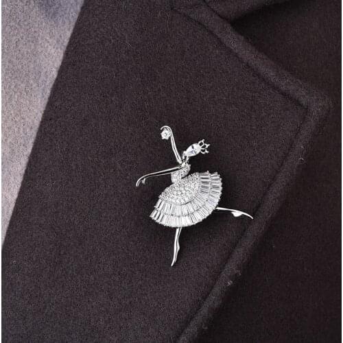 Elegant Cubic Zirconia Ballet Dancing Girl Shinning Crystal Glass Angel Pins Brooches Ballerina For Woman Fashion Jewelry