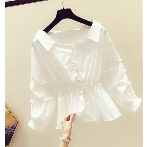 Shirt women autumn and winter design sense niche wild long-sleeved western style waist fashion white shirt 2019 new wear