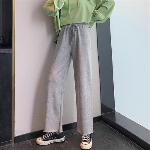 Women Pants Gray Cotton Straight Pants Womens High Waist Spring and Autumn Loose Sports Leisure Pants Pantalones De Mujer