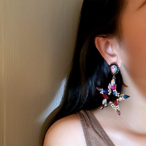 MOGAKU Colorful Rhinestone Star Dangle Earrings for Women Geometric Crystal Drop Earrings Punk Rock Party Trendy Jewelry Gift