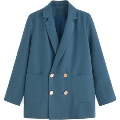 Womens Spring Autumn 2021 Temperament Commute Suit Jacket Korean Style Loose British Casual Fashion Straight Double Breasted