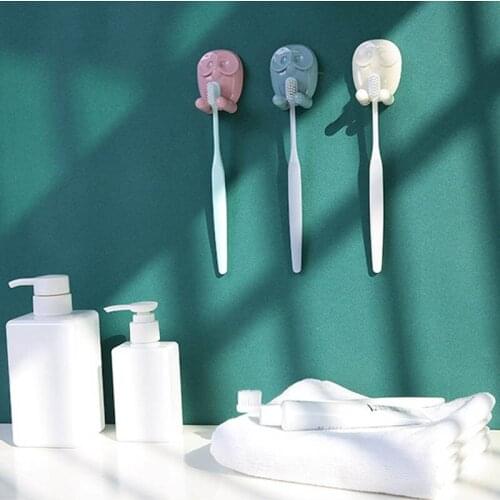 1Pcs Toothbrush Holder Bathroom Accessory Socket Plug Storage Hanger Owl Shape Cute Cartoon Multifunction Paste Hooks