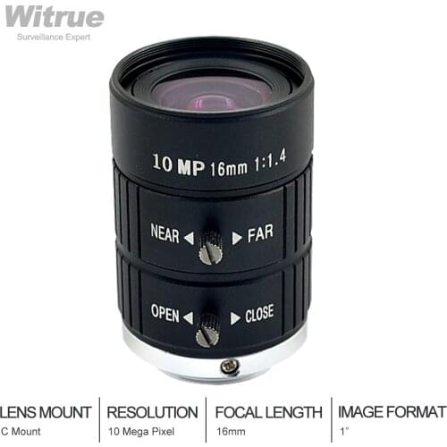 10 Megapixels 16mm F1.4 C Mount Professional 1" CCTV Lens Industrial Machine Vision Lens C Mount for security cameras