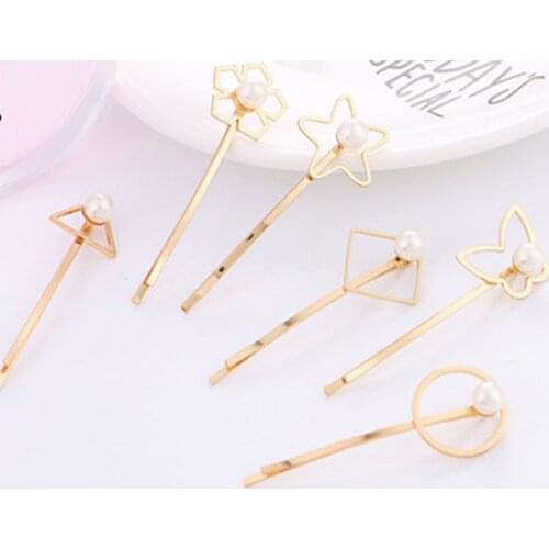 2pcs Pearl Geometry Hair Clip For Women Elegant Korean Design Snap Barrette Stick Hairpin Hair Styling Accessories