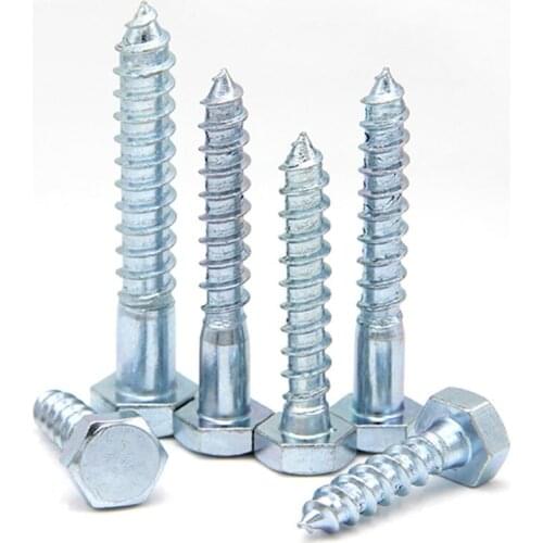 2pcs M10 Blue White Zinc DIN571 Wood Screws Outer Hex Self-Tapping Bolts External Hexagon Lengthen Screw Bolt 40mm-240mm Length