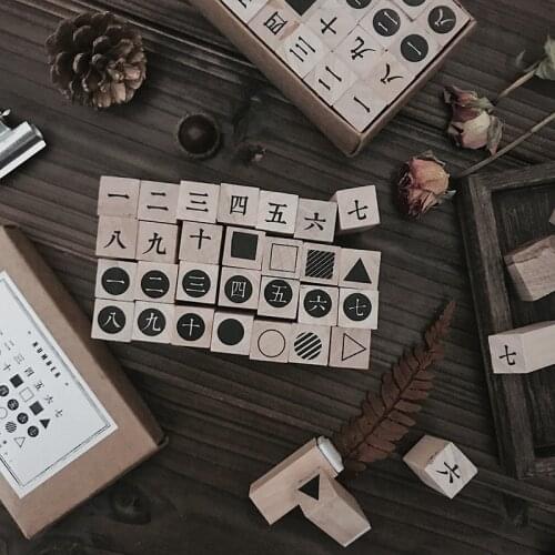 28pcs/set Vintage Geometric number decoration stamp wooden rubber stamps for scrapbooking stationery DIY craft standard stamp